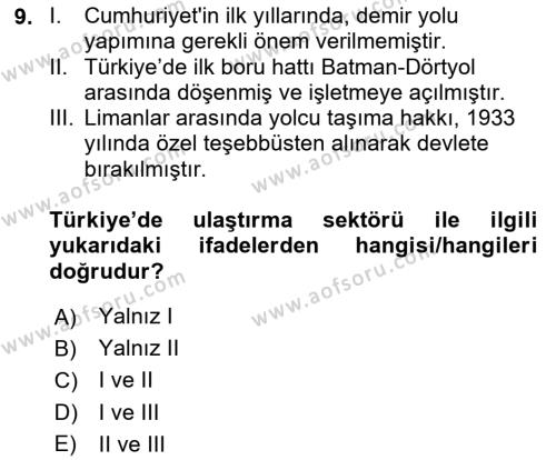 Türkiye Ekonomisi Dersi 2023 - 2024 Yılı (Final) Dönem Sonu Sınavı 9. Soru