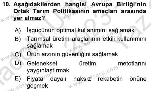 Türkiye Ekonomisi Dersi 2023 - 2024 Yılı Yaz Okulu Sınavı 10. Soru