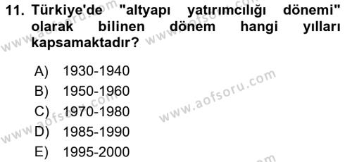 Türkiye Ekonomisi Dersi 2023 - 2024 Yılı Yaz Okulu Sınavı 11. Soru