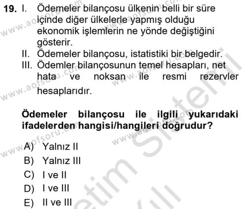 Türkiye Ekonomisi Dersi 2023 - 2024 Yılı Yaz Okulu Sınavı 19. Soru