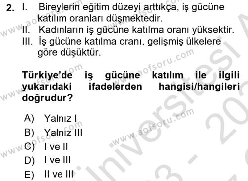 Türkiye Ekonomisi Dersi 2023 - 2024 Yılı Yaz Okulu Sınavı 2. Soru