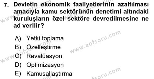 Türkiye Ekonomisi Dersi 2023 - 2024 Yılı Yaz Okulu Sınavı 7. Soru