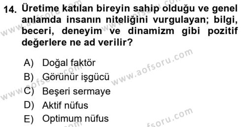 İktisadi Kalkınma Dersi 2017 - 2018 Yılı 3 Ders Sınavı 14. Soru