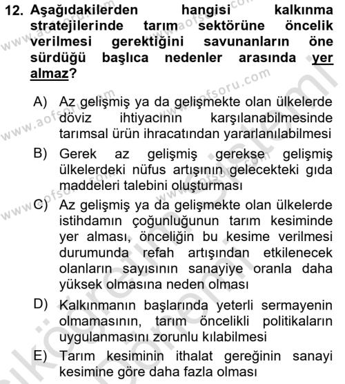 İktisadi Kalkınma Dersi 2022 - 2023 Yılı (Vize) Ara Sınavı 12. Soru