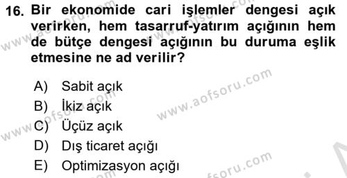 İktisadi Kalkınma Dersi 2022 - 2023 Yılı (Vize) Ara Sınavı 16. Soru