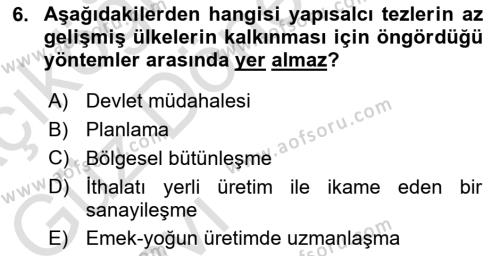 İktisadi Kalkınma Dersi 2022 - 2023 Yılı (Vize) Ara Sınavı 6. Soru