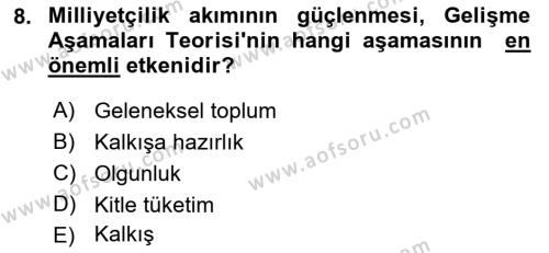 İktisadi Kalkınma Dersi 2022 - 2023 Yılı (Vize) Ara Sınavı 8. Soru