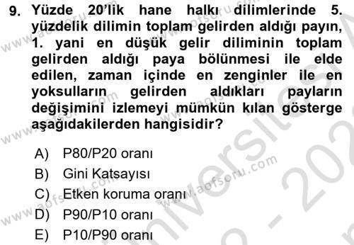 İktisadi Kalkınma Dersi 2022 - 2023 Yılı (Final) Dönem Sonu Sınavı 9. Soru