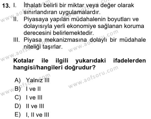 İktisadi Kalkınma Dersi 2023 - 2024 Yılı (Vize) Ara Sınavı 13. Soru