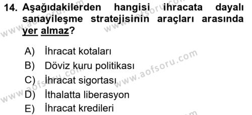 İktisadi Kalkınma Dersi 2023 - 2024 Yılı (Vize) Ara Sınavı 14. Soru