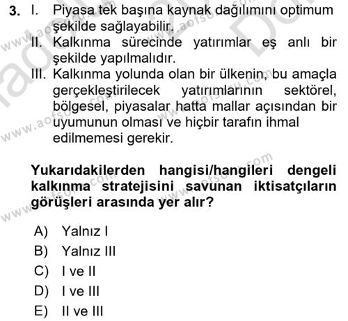 İktisadi Kalkınma Dersi 2023 - 2024 Yılı (Final) Dönem Sonu Sınavı 3. Soru