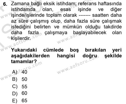 İktisadi Kalkınma Dersi 2023 - 2024 Yılı (Final) Dönem Sonu Sınavı 6. Soru