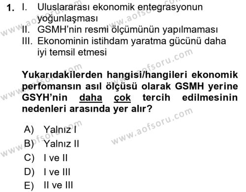 İktisadi Kalkınma Dersi 2023 - 2024 Yılı Yaz Okulu Sınavı 1. Soru