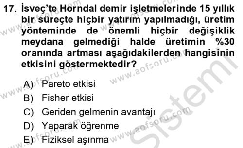 İktisadi Kalkınma Dersi 2023 - 2024 Yılı Yaz Okulu Sınavı 17. Soru