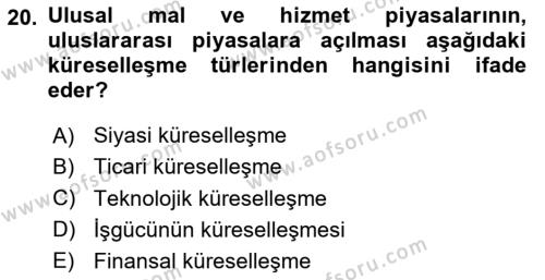 İktisadi Kalkınma Dersi 2023 - 2024 Yılı Yaz Okulu Sınavı 20. Soru