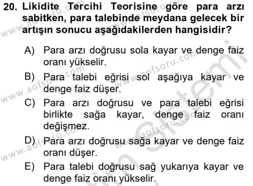 Finansal Ekonomi Dersi 2016 - 2017 Yılı (Vize) Ara Sınavı 20. Soru