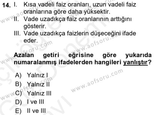 Finansal Ekonomi Dersi 2018 - 2019 Yılı (Vize) Ara Sınavı 14. Soru