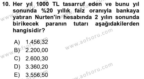 Finansal Ekonomi Dersi 2020 - 2021 Yılı Yaz Okulu Sınavı 10. Soru