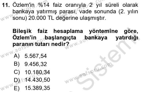 Finansal Ekonomi Dersi 2020 - 2021 Yılı Yaz Okulu Sınavı 11. Soru