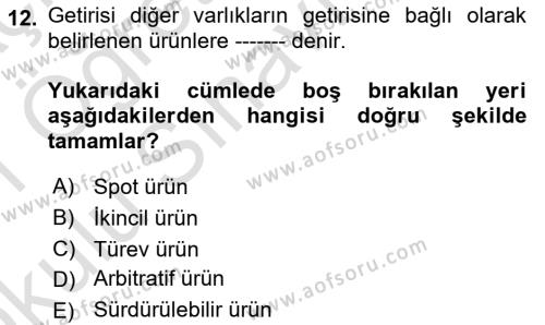 Finansal Ekonomi Dersi 2020 - 2021 Yılı Yaz Okulu Sınavı 12. Soru