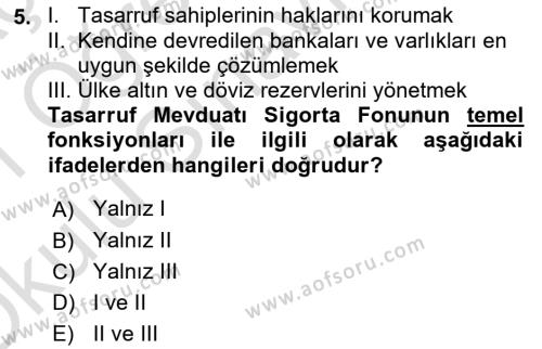 Finansal Ekonomi Dersi 2020 - 2021 Yılı Yaz Okulu Sınavı 5. Soru