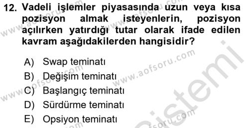 Finansal Ekonomi Dersi 2021 - 2022 Yılı (Final) Dönem Sonu Sınavı 12. Soru