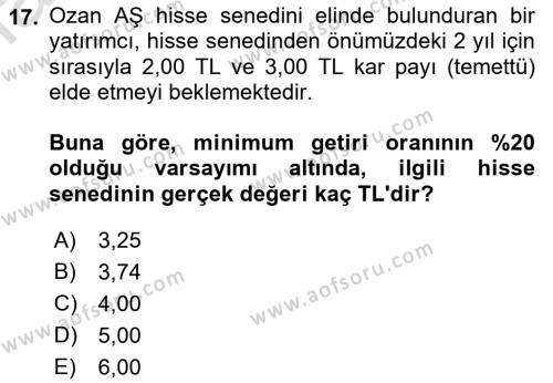 Finansal Ekonomi Dersi 2021 - 2022 Yılı (Final) Dönem Sonu Sınavı 17. Soru