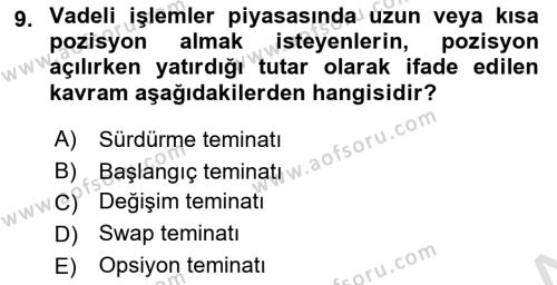 Finansal Ekonomi Dersi 2021 - 2022 Yılı Yaz Okulu Sınavı 9. Soru