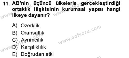 Avrupa Birliği ve Türkiye İlişkileri Dersi 2014 - 2015 Yılı Tek Ders Sınavı 11. Soru