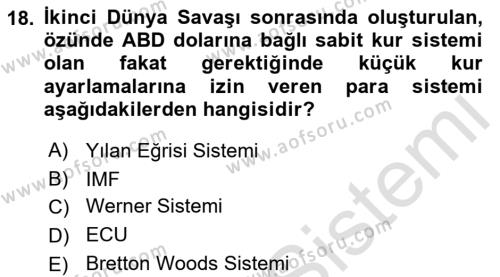 Avrupa Birliği ve Türkiye İlişkileri Dersi 2021 - 2022 Yılı Yaz Okulu Sınavı 18. Soru