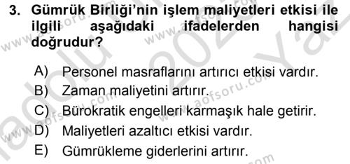 Avrupa Birliği ve Türkiye İlişkileri Dersi 2023 - 2024 Yılı Yaz Okulu Sınavı 3. Soru