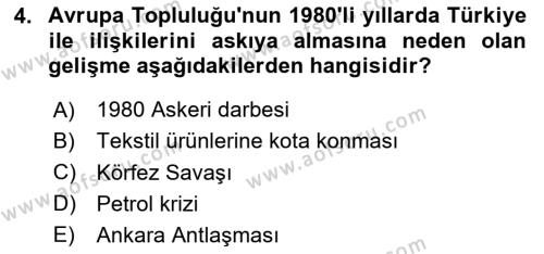 Avrupa Birliği ve Türkiye İlişkileri Dersi 2023 - 2024 Yılı Yaz Okulu Sınavı 4. Soru