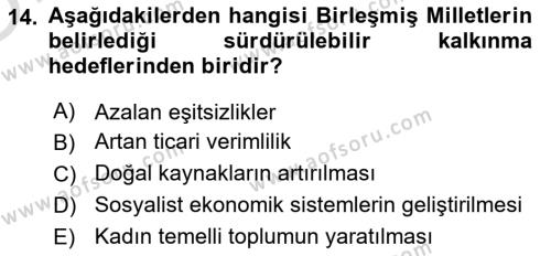 Ekonominin Güncel Sorunları Dersi 2020 - 2021 Yılı Yaz Okulu Sınavı 14. Soru