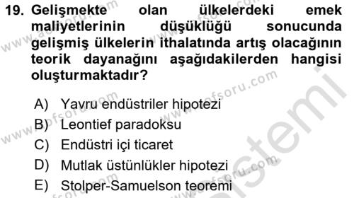 Ekonominin Güncel Sorunları Dersi 2020 - 2021 Yılı Yaz Okulu Sınavı 19. Soru