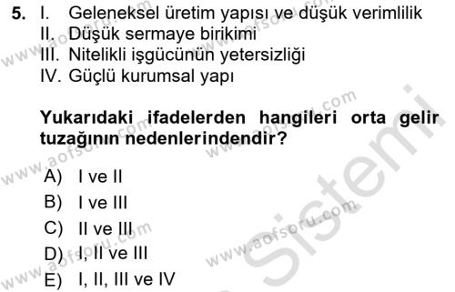 Ekonominin Güncel Sorunları Dersi 2020 - 2021 Yılı Yaz Okulu Sınavı 5. Soru