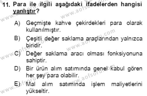 Ekonominin Güncel Sorunları Dersi 2021 - 2022 Yılı (Vize) Ara Sınavı 11. Soru