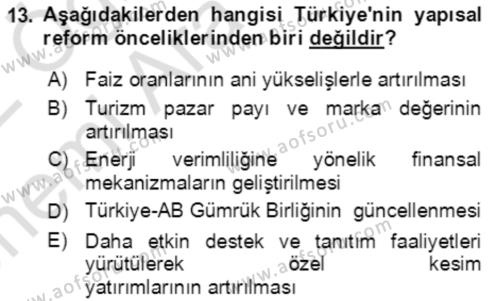 Ekonominin Güncel Sorunları Dersi 2021 - 2022 Yılı (Vize) Ara Sınavı 13. Soru