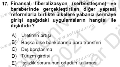 Ekonominin Güncel Sorunları Dersi 2021 - 2022 Yılı (Vize) Ara Sınavı 17. Soru