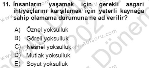 Ekonominin Güncel Sorunları Dersi 2021 - 2022 Yılı (Final) Dönem Sonu Sınavı 11. Soru