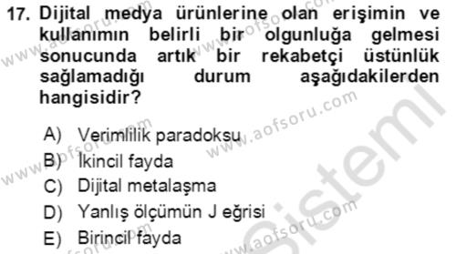 Ekonominin Güncel Sorunları Dersi 2021 - 2022 Yılı Yaz Okulu Sınavı 17. Soru