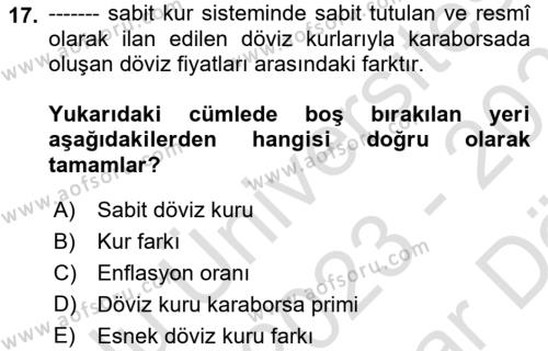 Ekonominin Güncel Sorunları Dersi 2023 - 2024 Yılı (Vize) Ara Sınavı 17. Soru