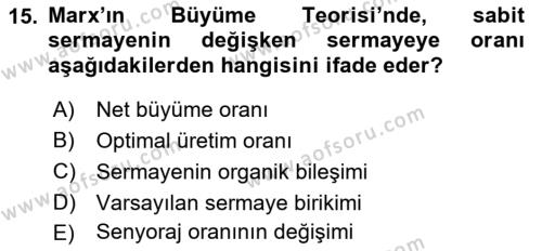 İktisadi Büyüme Dersi 2021 - 2022 Yılı (Vize) Ara Sınavı 15. Soru