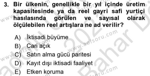 İktisadi Büyüme Dersi 2021 - 2022 Yılı (Vize) Ara Sınavı 3. Soru