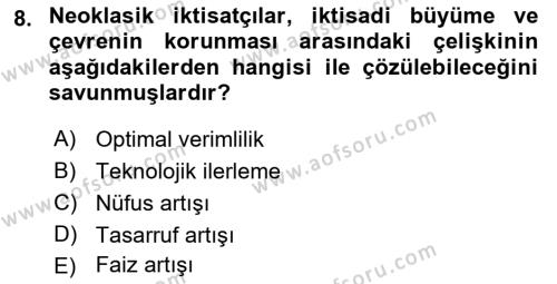 İktisadi Büyüme Dersi 2021 - 2022 Yılı (Vize) Ara Sınavı 8. Soru