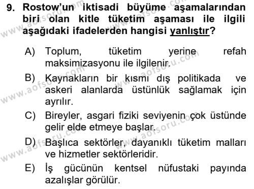 İktisadi Büyüme Dersi 2021 - 2022 Yılı (Vize) Ara Sınavı 9. Soru