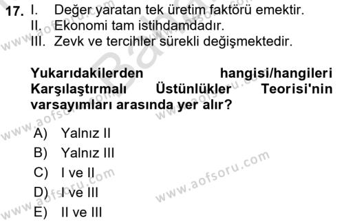 İktisadi Büyüme Dersi 2021 - 2022 Yılı (Final) Dönem Sonu Sınavı 17. Soru