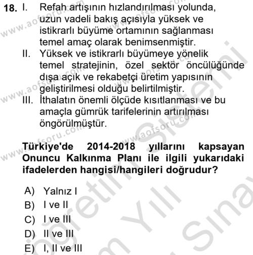 İktisadi Büyüme Dersi 2021 - 2022 Yılı (Final) Dönem Sonu Sınavı 18. Soru