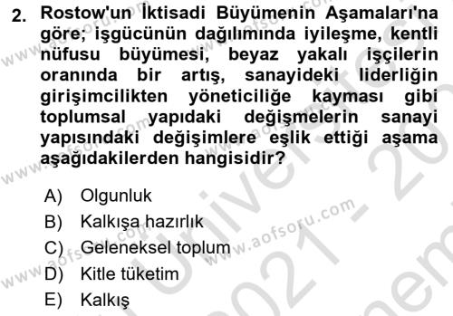 İktisadi Büyüme Dersi 2021 - 2022 Yılı (Final) Dönem Sonu Sınavı 2. Soru