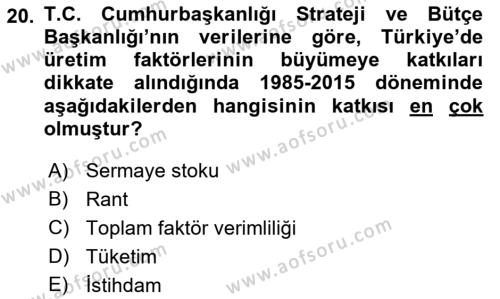 İktisadi Büyüme Dersi 2021 - 2022 Yılı (Final) Dönem Sonu Sınavı 20. Soru