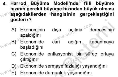 İktisadi Büyüme Dersi 2021 - 2022 Yılı (Final) Dönem Sonu Sınavı 4. Soru